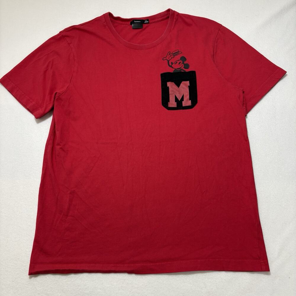 Bossini Disney Men’s Large Short Sleeve Pocket T Shirt Mickey Mouse Red Black